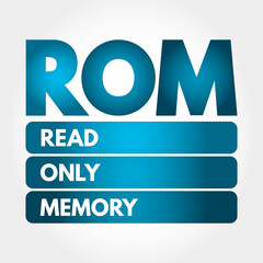 Aufkleber - ROM - Read Only Memory acronym, technology concept background