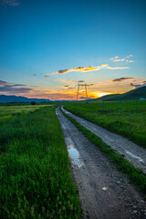 Wall Mural - Summer landscape at the sunset after rain