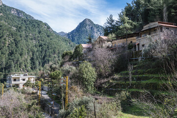 Wall Mural - Cottages in Jabal Moussa nature reserve in Lebanon next to trail to Chouwan Lake