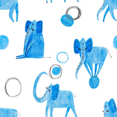 Wall Mural - Seamless pattern with blue elephants.