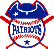 Patriots Baseball Team Design With Ball And Crossed Bats For School, College Or League