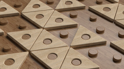 Poster - 3d render of triangle.geometric background. wooden textures.