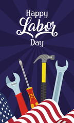 Wall Mural - happy labor day celebration with usa flag and tools