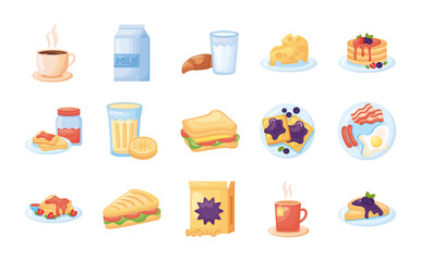 Wall Mural - bundle of breakfast food set icons