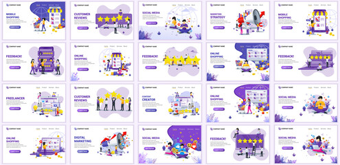 Set of landing page design templates, Big collection concept of e-commerce, online shopping flat vector illustration. can use for web banner, infographics, landing page, web template