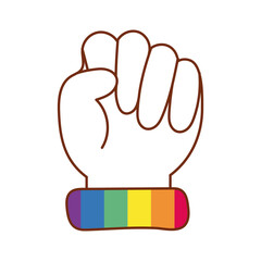 Sticker - hand fist protest gay flag line and fill style icon