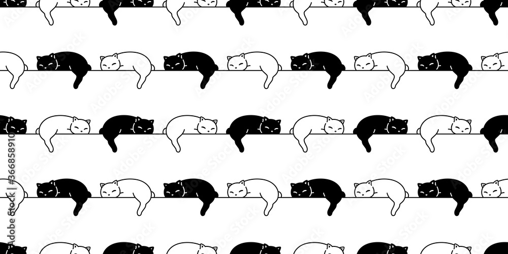 cat seamless pattern kitten vector sleeping calico animal pet scarf ...
