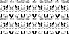 Dog Seamless Pattern French Bulldog Vector Bone Pet Puppy Animal Scarf Isolated Repeat Wallpaper Tile Background Cartoon Illustration Doodle Black White Design