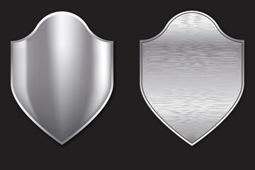 Poster - Silver metal shields. Chrome safety and security logo. Safe emblem on a black background.