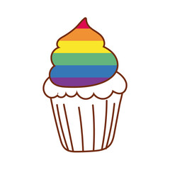 Sticker - sweet cupcake gay flag line and fill style icon