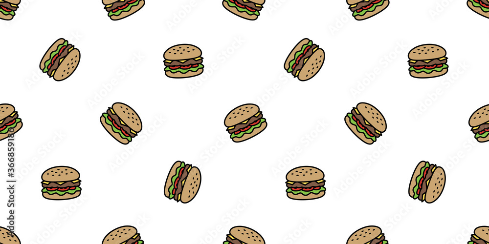 hamburger  seamless pattern fast food vector bakery baked meat icon restaurant repeat wallpaper scarf isolated cartoon tile background illustration doodle design