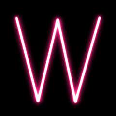 Wall Mural - english alphabet letter w linear neon laser shape on black background.