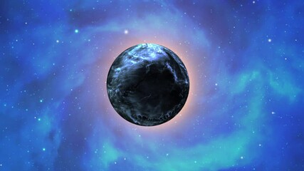 a blue planet in a nebula cloud in the universe