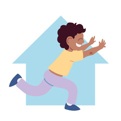 Canvas Print - little boy smiling running at home cartoon