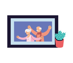 Poster - portrait of grandparents smiling at home