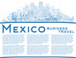 Outline Mexico (Country) City Skyline with Blue Buildings and Copy Space.