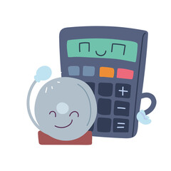 Canvas Print - calculator and alarm with happy face cartoon