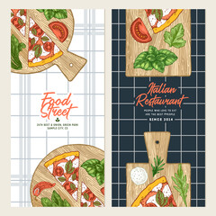 Wall Mural - Pizza vertical banner design templates. Vector illustration