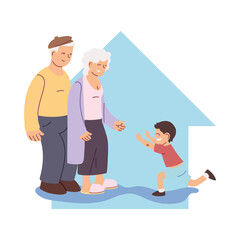 Wall Mural - grandparents and grandson together smiling at home