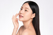 © kitthanes  - Side view Beautiful Young asian Woman with Clean Fresh Skin, on white background, Face care, Facial treatment. Cosmetology, beauty and spa. Asian women portrait