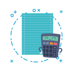 Poster - calculator and paper sheet with happy face cartoon