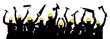 Silhouette of a brigade of construction handyman. Group of people with construction tools