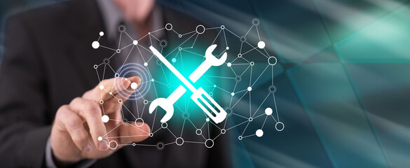 Man touching a maintenance system concept