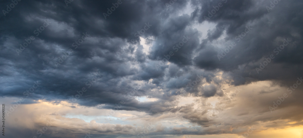 Dramatic storm sunset clouds skies heaven cloudscape background - obrazy, fototapety, plakaty 