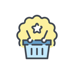Poster - get reward and points color line icon. shopping basket with star vector outline colorful sign.