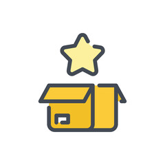 Poster - Earn Points and Get Reward color line icon. Open Box with Star vector outline colorful sign.