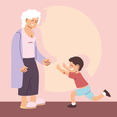 Sticker - grandmother with grandson, happy grandparents day