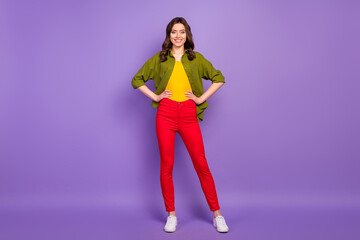 Canvas Print - Full length body size view of her she nice attractive lovely charming content cheerful wavy-haired girlfriend posing isolated on bright vivid shine vibrant lilac violet purple color background