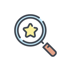 Poster - Search for Bonuses color line icon. Magnifier with Star vector outline colorful sign.