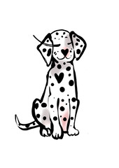 Wall Mural - Watercolor dalmatian dog in hipster style on white background. Fashion illustration. Doggy with long lashes. Cute print for decorate fashion stores, sale cards, promo ads.