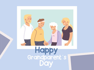 Wall Mural - happy grandparents day poster with photo of happy family