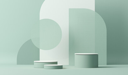 minimal scene with podium and abstract background. pastel blue and white colors scene. trendy 3d ren