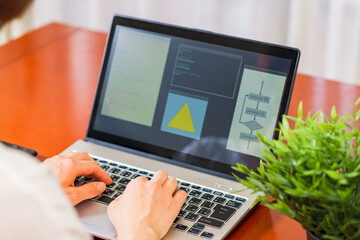 japanese senior woman engineer debugging source code on remote work
