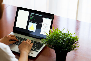 Wall Mural - japanese senior woman engineer debugging source code on remote work