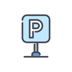 Poster - Parking Road Sign color line icon. Street Sign with P vector outline colorful sign.