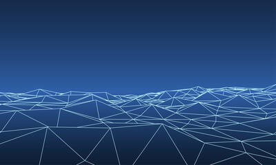 Abstract blue futuristic 3D map. 3D space landscape background.  The style of the 80-s.