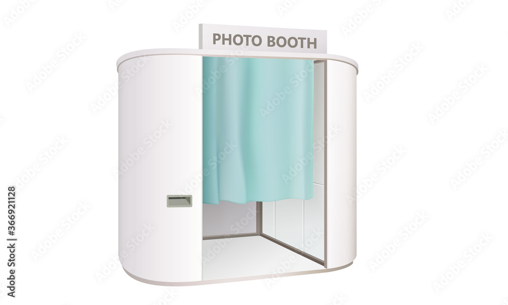 white photo booth with blue curtain isolated 3d vector illustration ...