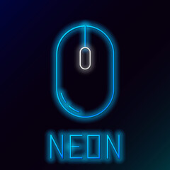 Glowing neon line Computer mouse icon isolated on black background. Optical with wheel symbol. Colorful outline concept. Vector.