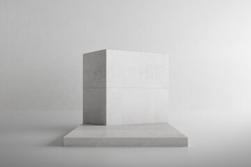 Poster - Abstract architecture space with concrete cube. Geometry.  3d render.	
