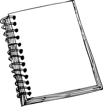 Sketch Of A Notebook. Vector Illustration With Hand Drawn Notebook Sheet. Blank Page Notebook