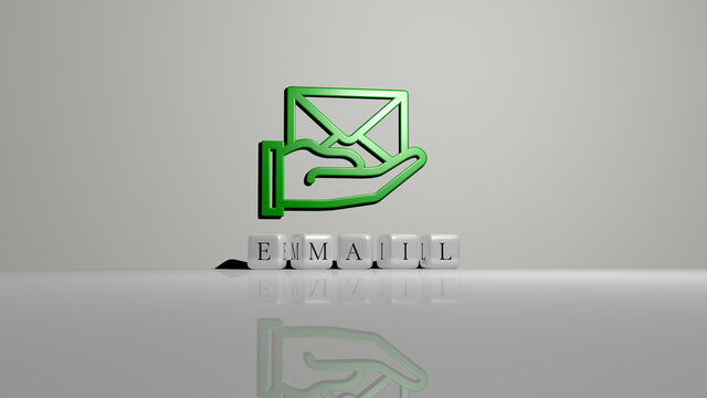 3D illustration of email graphics and text made by metallic dice letters for the related meanings of the concept and presentations. business and icon