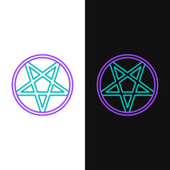 Line Pentagram in a circle icon isolated on white and black background. Magic occult star symbol. Colorful outline concept. Vector.