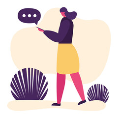 Sticker - young woman using smartphone with speech bubbles social media technology