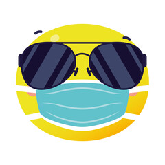 Sticker - emoji face wearing medical mask flat style icon