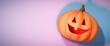 Halloween pumpkin Jack-o'-lantern scary carved face.