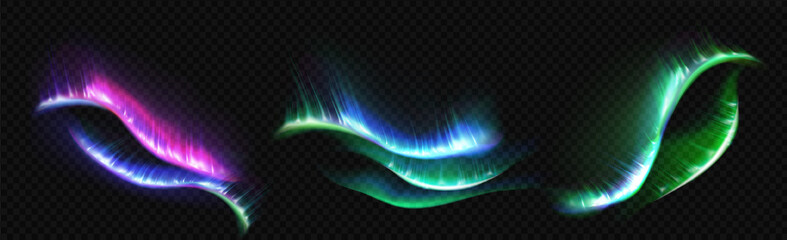 Wall Mural - arctic aurora borealis, polar lights, northern natural phenomena isolated on dark background. amazin